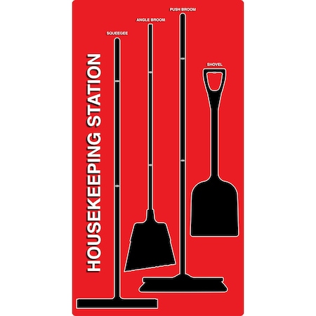 5S Supplies 5S Housekeeping Shadow Board Broom Station Version 6- Red Board / Black Shadows  With Broom HSB-V6-RED-KIT
